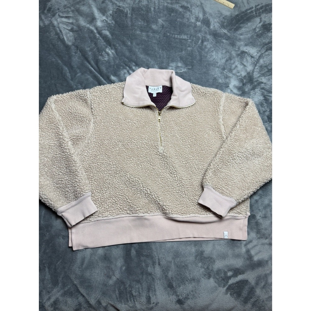 VARLEY Daphne Cropped Sherpa Fleece 1/4 Zip Pullover Pink Oversized Cozy Large